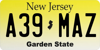 NJ license plate A39MAZ