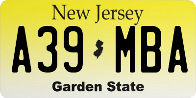 NJ license plate A39MBA