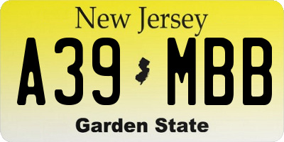 NJ license plate A39MBB