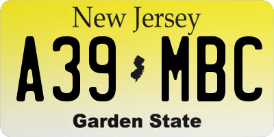 NJ license plate A39MBC