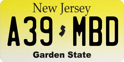 NJ license plate A39MBD