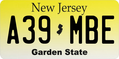 NJ license plate A39MBE