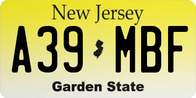 NJ license plate A39MBF