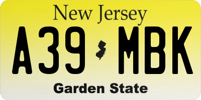 NJ license plate A39MBK