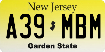 NJ license plate A39MBM