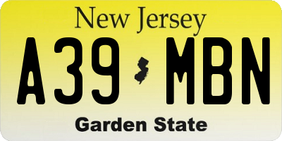 NJ license plate A39MBN
