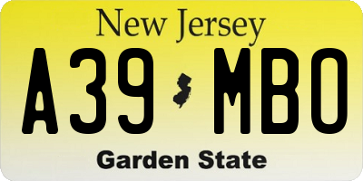 NJ license plate A39MBO
