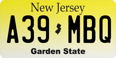 NJ license plate A39MBQ