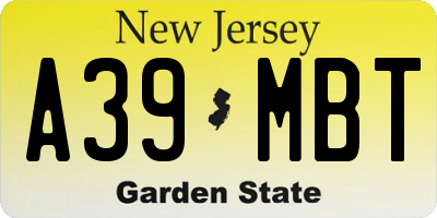 NJ license plate A39MBT