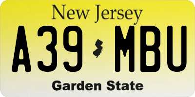 NJ license plate A39MBU