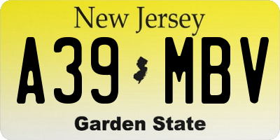 NJ license plate A39MBV