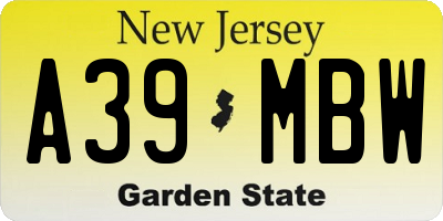 NJ license plate A39MBW
