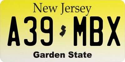 NJ license plate A39MBX