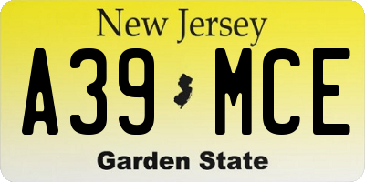 NJ license plate A39MCE