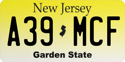 NJ license plate A39MCF