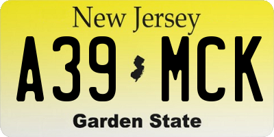 NJ license plate A39MCK