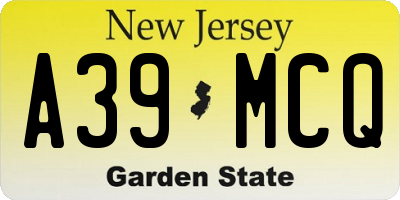 NJ license plate A39MCQ
