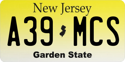 NJ license plate A39MCS