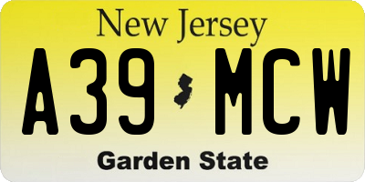 NJ license plate A39MCW