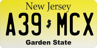 NJ license plate A39MCX