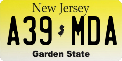 NJ license plate A39MDA