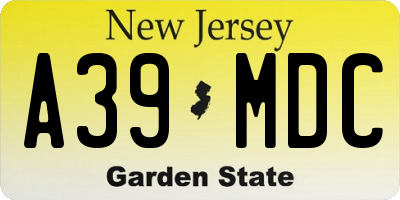 NJ license plate A39MDC