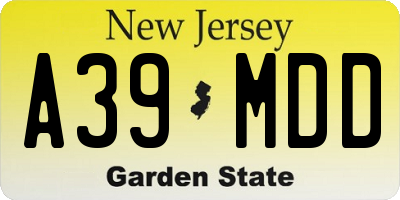NJ license plate A39MDD