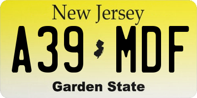 NJ license plate A39MDF