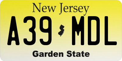 NJ license plate A39MDL