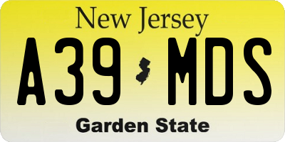 NJ license plate A39MDS