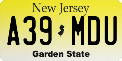 NJ license plate A39MDU