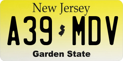 NJ license plate A39MDV