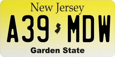 NJ license plate A39MDW