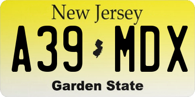 NJ license plate A39MDX