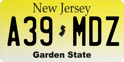 NJ license plate A39MDZ