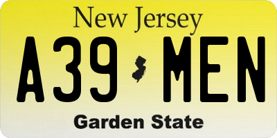 NJ license plate A39MEN