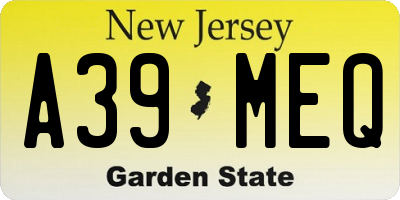 NJ license plate A39MEQ