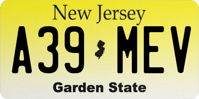 NJ license plate A39MEV