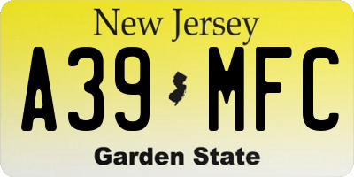 NJ license plate A39MFC