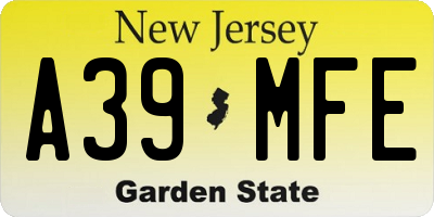 NJ license plate A39MFE