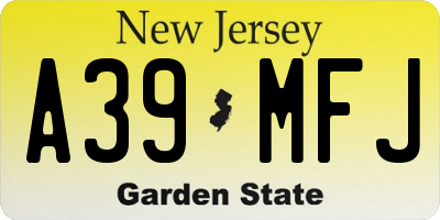 NJ license plate A39MFJ