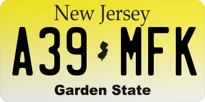 NJ license plate A39MFK