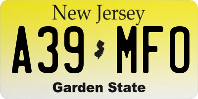 NJ license plate A39MFO