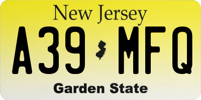 NJ license plate A39MFQ