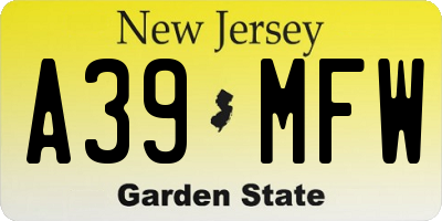 NJ license plate A39MFW