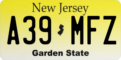 NJ license plate A39MFZ
