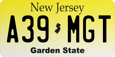 NJ license plate A39MGT