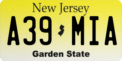 NJ license plate A39MIA