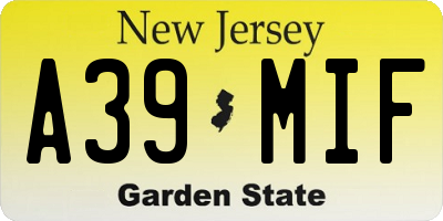 NJ license plate A39MIF