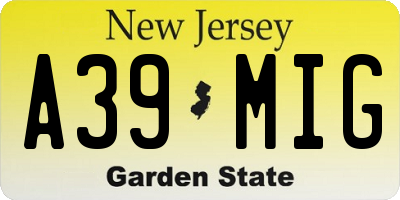 NJ license plate A39MIG